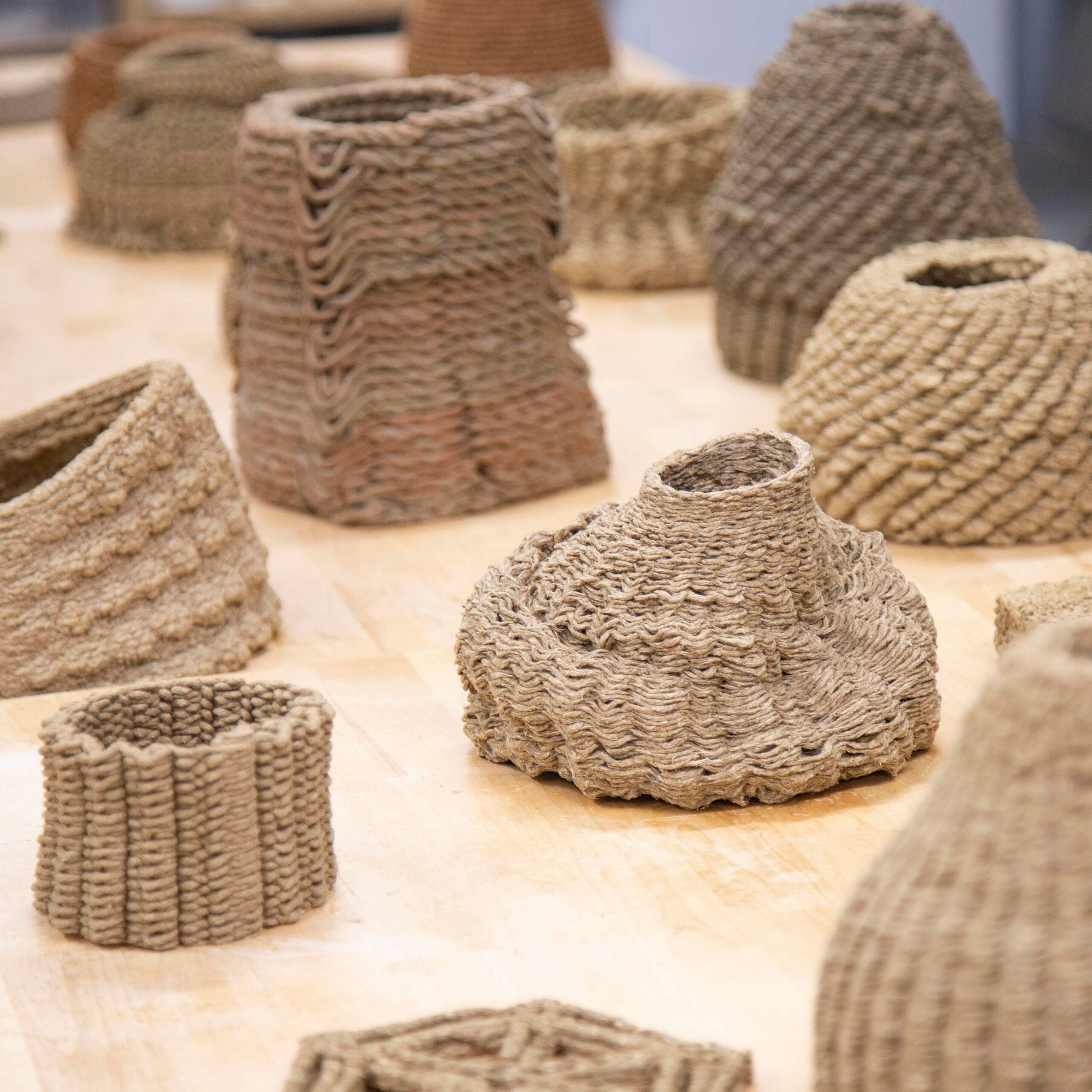 3D Printed Earth-Fiber Basketry. Photo Courtesy Natural Materials Lab